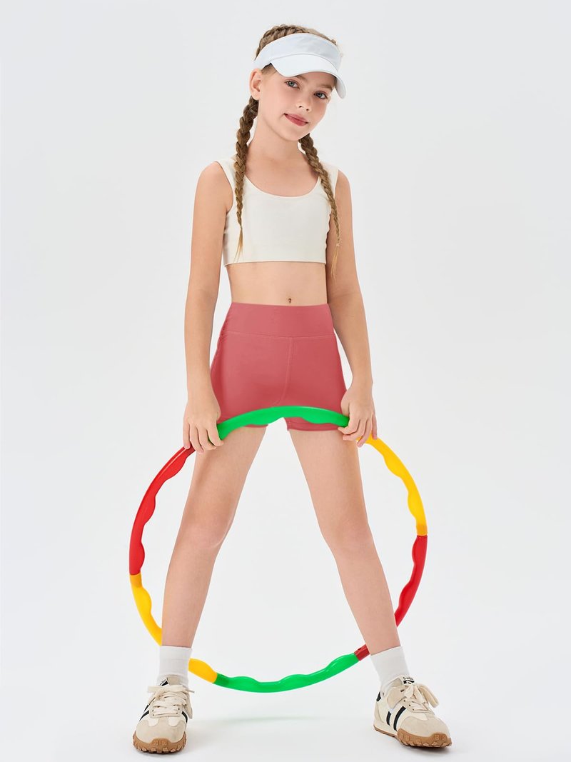 Haloumoning Girls Athletic Shorts Kids High Waisted Yoga Dance Biker Shorts Comfy Gymnastics Shorts 5-14Y