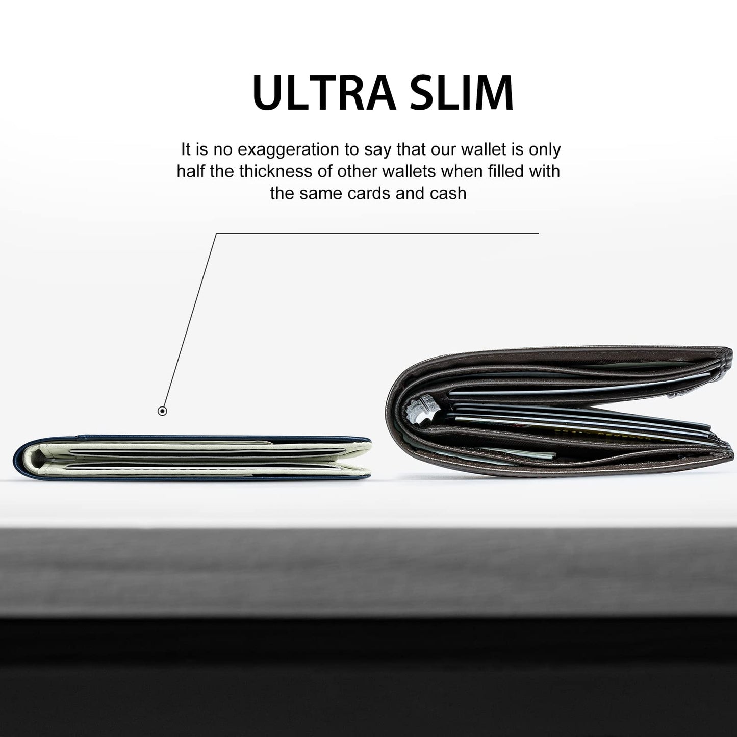 GSOIAX Mens Slim Wallet for Men Minimalist Genuine Leather Carbon Fiber Rfid Blocking Bifold Credit Card Holder With Gift Box (Dark Blue and Beige)