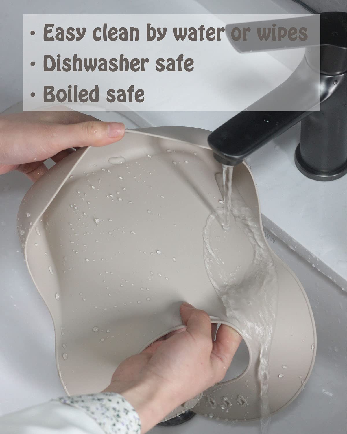 Ginbear Silicone Bibs for Babies Girl, Waterproof Adjustable Silicon Rubber Baby Feeding Bibs with Food Catcher Pocket for Toddlers 6 Months+ (Mauve/Baby Pink)