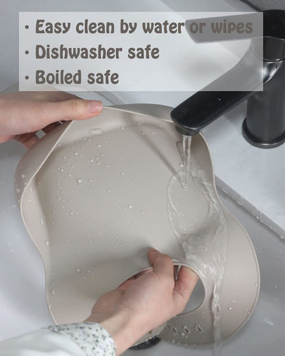 Ginbear Silicone Bibs for Babies Girl, Waterproof Adjustable Silicon Rubber Baby Feeding Bibs with Food Catcher Pocket for Toddlers 6 Months+ (Mauve/Baby Pink)