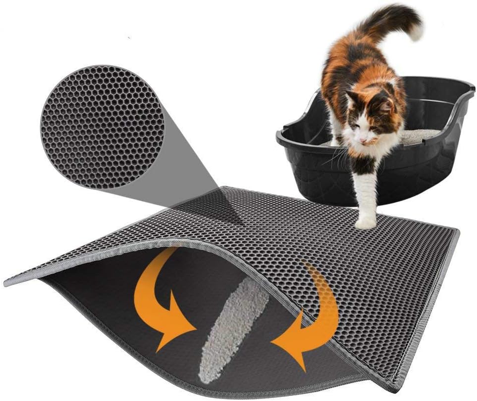 Cat Litter Box Mat Litter Double-Layer Design Waterproof Urine Proof Material, Easy Clean and Floor Carpet Protection Best Scatter Control Easy to Clean, Soft on Paws Cat Tray Mat (Small) (S (Pack of 1))