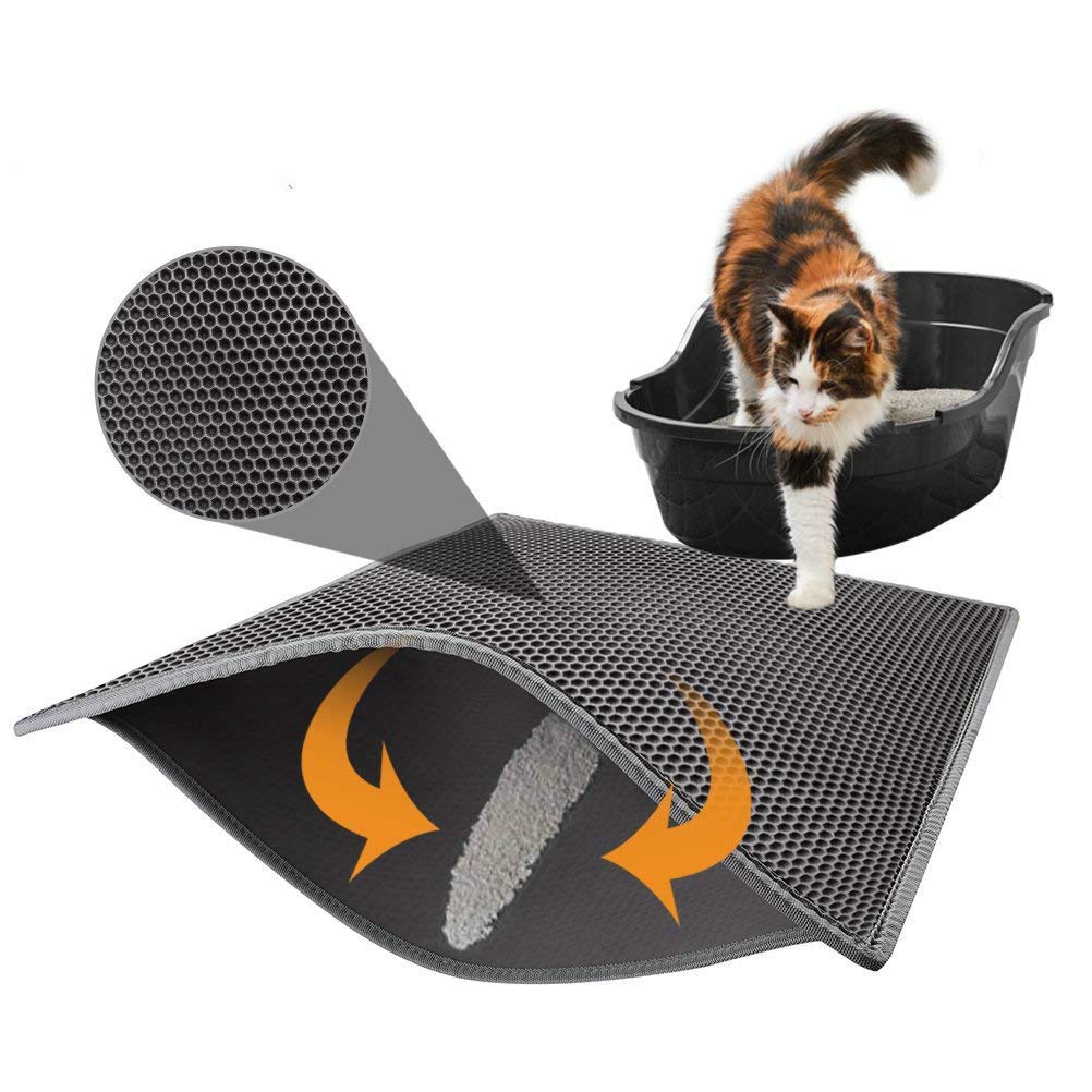 Cat Litter Box Mat Litter Double-Layer Design Waterproof Urine Proof Material, Easy Clean and Floor Carpet Protection Best Scatter Control Easy to Clean, Soft on Paws Cat Tray Mat (Small) (S (Pack of 1))