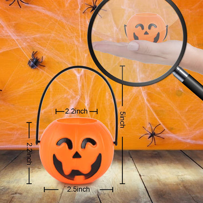 MCPINKY Mini Halloween Portable Pumpkin Bucket, 16PCS 2.5 inches Small Halloween Pumpkin Candy Buckets Children Trick or Treat Bags for Halloween Party Favor