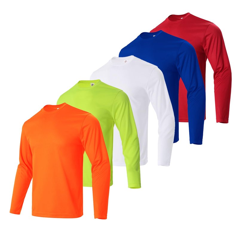 Facitisu 5 Pack Mens Long Sleeve T-Shirts Casual Crew Neck Tee Shirt Summer Soft Running Swimming Cycling Fishing Tops