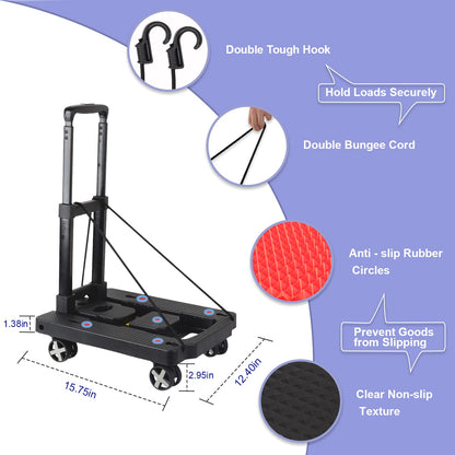 Jogtlyer Folding Hand Truck Lightweight,Foldable Dolly with 4 Rotate Wheels,110 lbs Heavy Duty Hand cart for Luggage,Dolly for Moving Travel Shopping Airport Office Use
