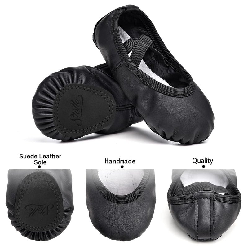 Stelle Ballet Shoes for Girls Toddler Ballet Slippers Soft Leather Boys Dance Shoes for Toddler/Little Kid/Big Kid(Black, 11ML)