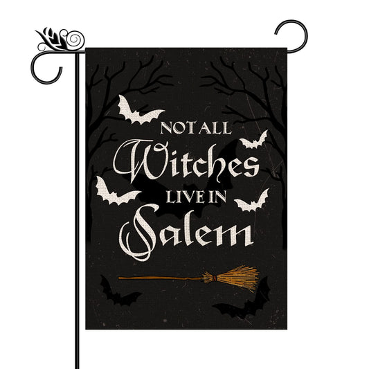 Halloween Garden Flag Not All Witches Live In Salem Broom Halloween Theme Vertical Double Sided Flag Holiday Farmhouse Patio Yard Outdoor Party Decor (Size-12.5" x 18")
