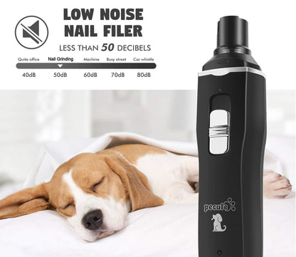 pecute Dog Nail Grinders with LED Light, 50 DB Low Noise Electric Pet Nail File Grinder, 2 Speeds Safe Smooth Grinding, 2 Hours Quick Charge, Strong Motor Great for Small to Large Pets(Black)