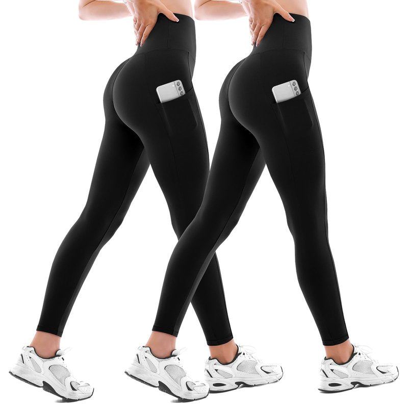 Walifrey Leggings with Pockets for Women 2 Packs,Women's High Waisted Yoga Leggings Gym for Workout Black XXL