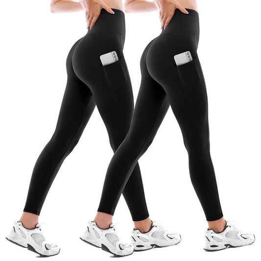Walifrey Leggings with Pockets for Women 2 Packs,Women's High Waisted Yoga Leggings Gym for Workout Black XXL
