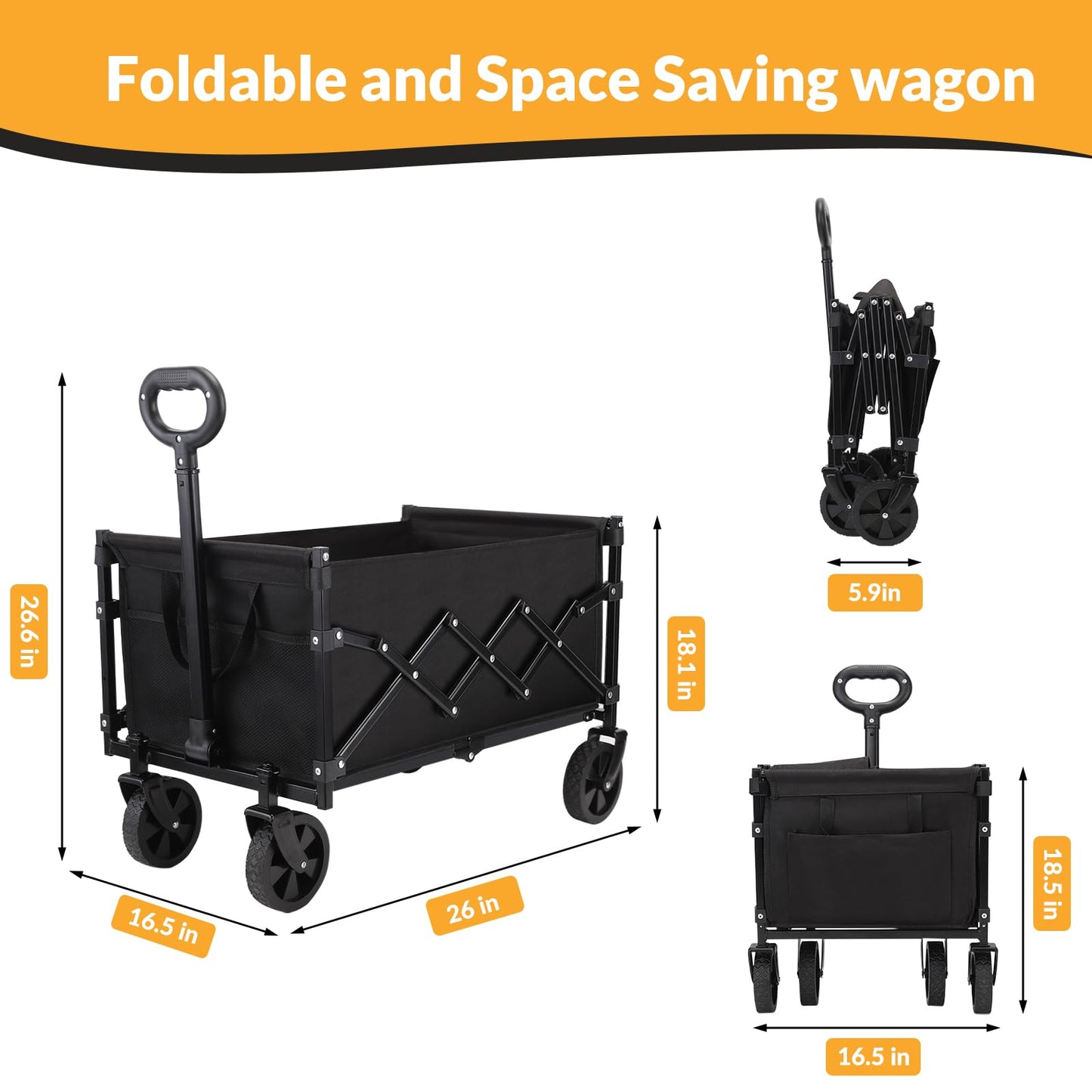Folding Wagon Cart,Portable Heavy Duty Utility Foldable Garden Wagon Cart for Sports, Shopping, Camping and Outdoor Sport