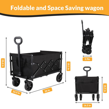 Folding Wagon Cart,Portable Heavy Duty Utility Foldable Garden Wagon Cart for Sports, Shopping, Camping and Outdoor Sport