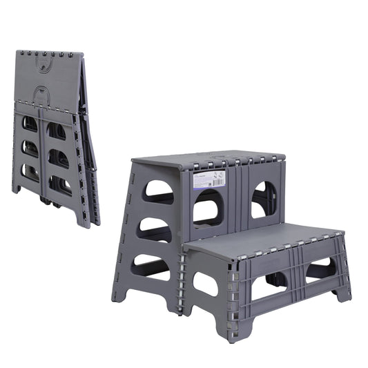 Bee Neat Folding 2 Step Stool for Adults, Kids, Toddlers - Collapsible & Foldable Step Ladder for Kitchen, Bathroom or Bedroom - Non-Slip & Wide Stepping Stool Supports 200lbs - Gray