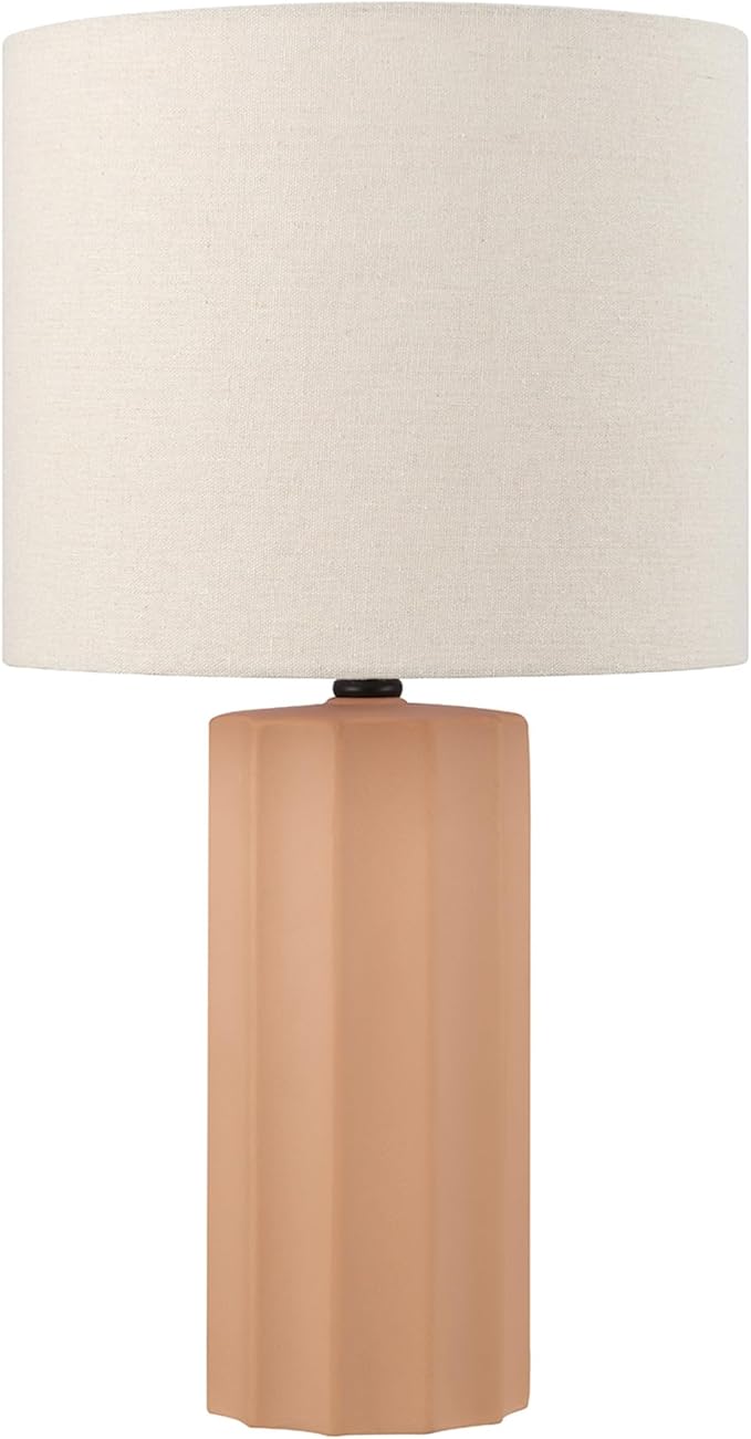 GLOBE Electric 61000062 20" Ribbed Ceramic Table Lamp, Matte Terracotta Finish, White Linen Shade, On/Off Rotary Switch on Socket, for Living Room, Bedroom, Office, Home Décor