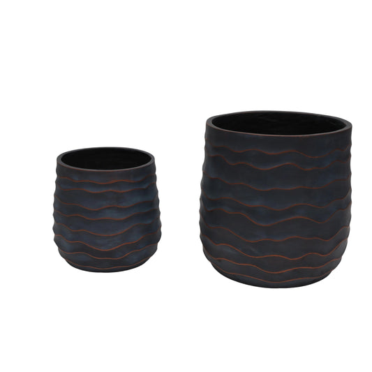 GDFStudio Set of 2 Large Round Planters for Indoor Outdoor Use, Lightweight MGO Flower Pots with Drainage Hole, Textured Modern Plant Pots for Orchid Succulent Patio Balcony Garden, Copper Grey-Blue