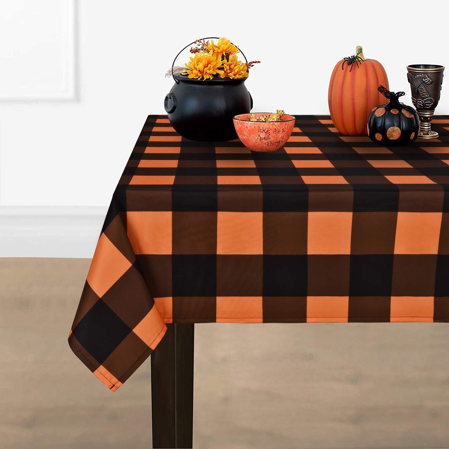 ASPMIZ Halloween Tablecloth, Plaid Checkered Table Cloth, Orange and Black Tablecloths, Machine Washable Tablecloth Rectangle for Dinner Party Decoration, 60 x 84 inch