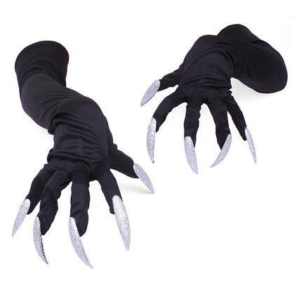 Amosfun Gloves Halloween Nails Halloween Party Costume Gloves Attached Long Fingernails,Pack of 2 (Black)…