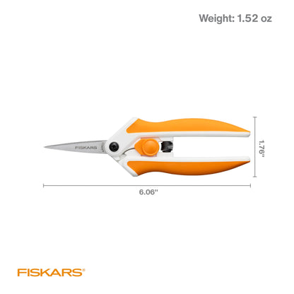 Fiskars Micro-Tip Spring Assisted Scissors, Precision Cutting Stainless Steel Blades, Comfort Handle, Cut Details in Fabric, Sewing Scissors and Arts and Crafts Tools