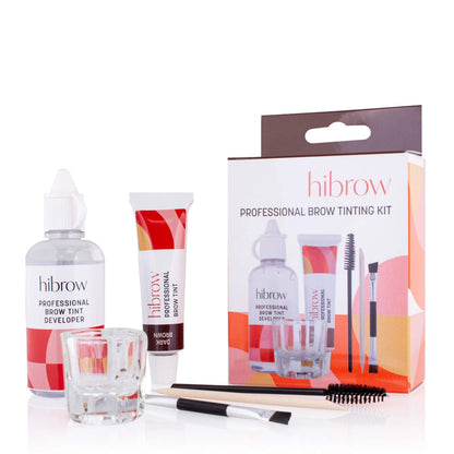 Hi Brow Professional Tinting Kit - Eyebrow Dye Full Size Set - 15ml Tint, 50ml Tint Developer, Glass Mixing Dish, Dual End Brush, Mascara Wand, Orange Wood Stick (Dark Brown)