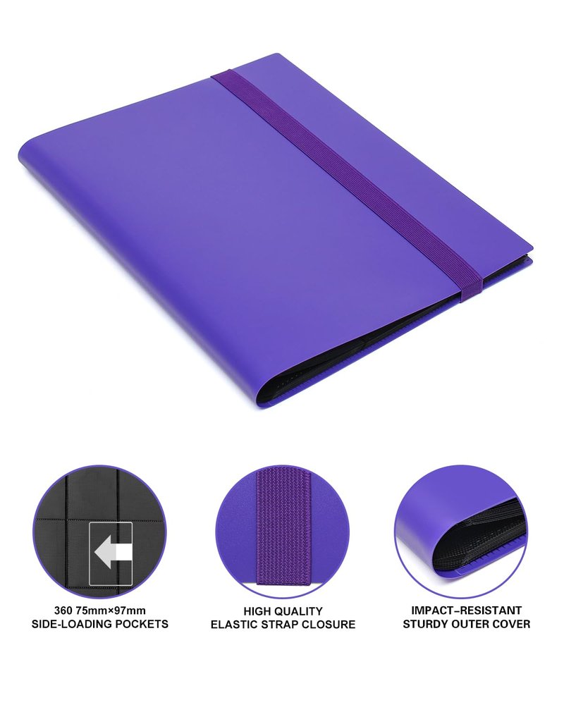 GEAoffice Card Binder 9 Pocket, 360 Pockets Trading Card Album Folder, Side Loading Collection Folder for MTG, TCG, Sports (Purple)