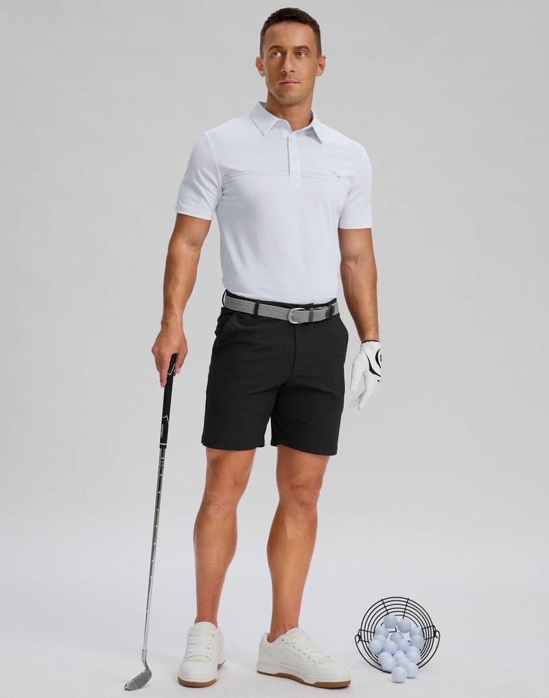 Men's Golf Shirts Dry Fit Moisture Wicking Performance Short Sleeve Collared Polo Shirts for Casual Tennis Bussiness (White Coco Tree, L)
