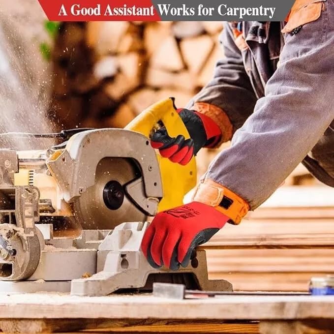 Ruiyang 24 Pairs Red And Black Worker Gloves Handling Safety Work Gloves General handling, Builders Construction, Engineering, Maintenance, Material Handling, Packing Warehouse (Large)