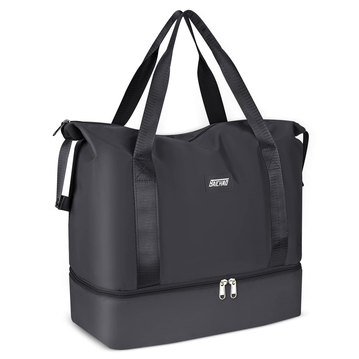 Sports Bag, Foldable Travel Bag with Shoe Compartment and Wet Compartment, CS COSDDI Water-Repellent Weekender Gym Travel Bag, Hand Luggage Bag, Training Bag for Men and Women, A1 Black, Reisetasche