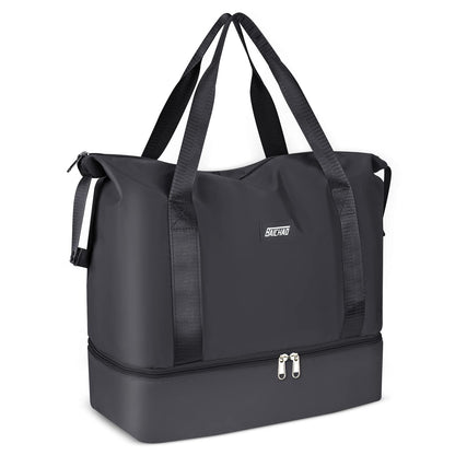 Sports Bag, Foldable Travel Bag with Shoe Compartment and Wet Compartment, CS COSDDI Water-Repellent Weekender Gym Travel Bag, Hand Luggage Bag, Training Bag for Men and Women, A1 Black, Reisetasche