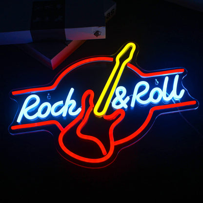 LooKLight Guitar Rock and Roll Neon Sign,Neon Light Sign,Led Neon Light for Wall Decor,Guitar Shape Light Up Sign,USB Neon for Bar Live Music Vocal Recital Concert Man Cave