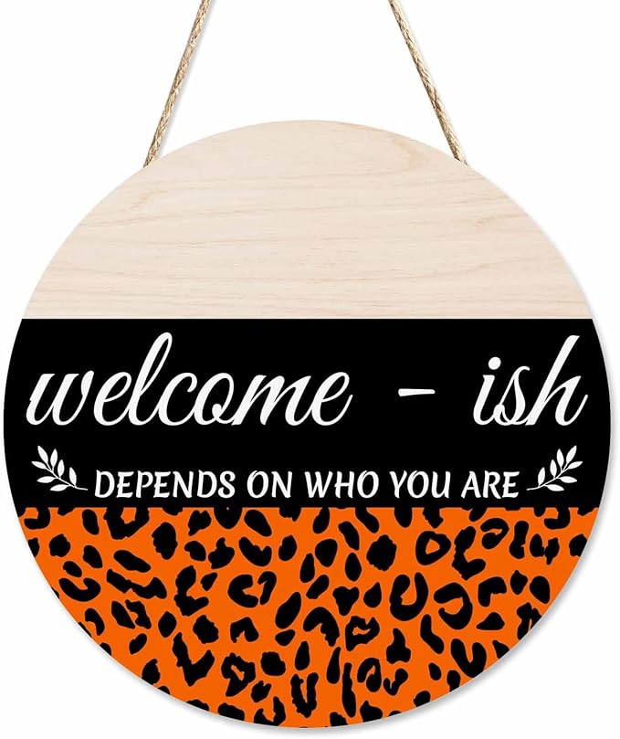 Welcome Sign for Front Door Decor Wreath Orange Leopard Print 12inch Decor Wood Hanging Door Sign for Home Outdoor Indoor