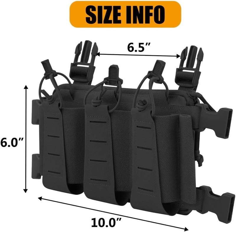 KRYDEX Tactical Chest Rig - Triple Elastic 556 Magazine Pouch with GP & Mini Drop Pouch | Adjustable Harness