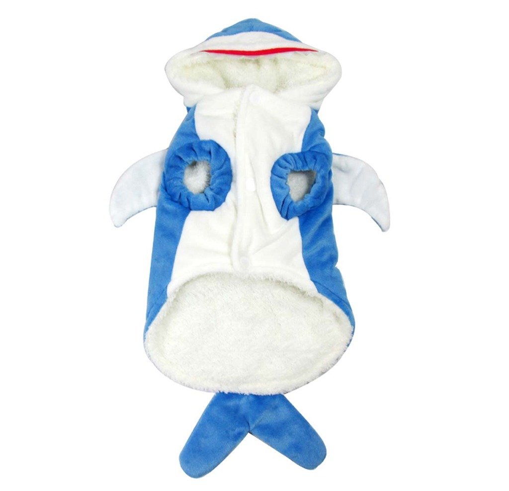 Mogoko Funny Dog Cat Shark Costumes, Pet Halloween Christmas Cosplay Dress, Adorable Blue Shark Pet Costume,Animal Fleece Hoodie Warm Outfits Clothes (S Size)