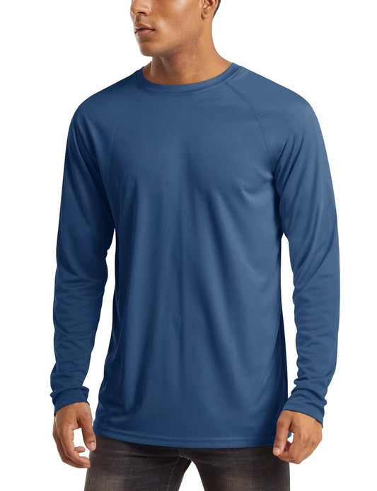 MAGCOMSEN Long Sleeve Shirt for Men UV Protection Shirts Quick Dry Baselayer Shirt Rash Guard for Men Blue Grey,3XL