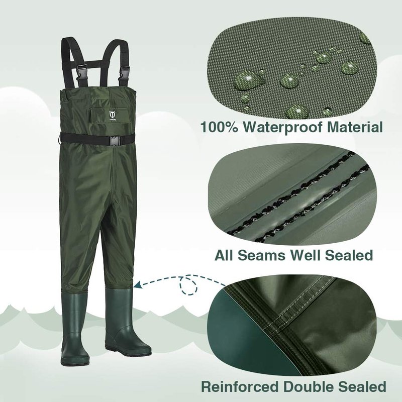 TIDEWE Chest Waders for Kids, Waterproof Youth Waders with Boot Hanger, Lightweight PVC Kids Chest Waders with Boot for Fishing & Hunting (Size 8/9 Big Kid)
