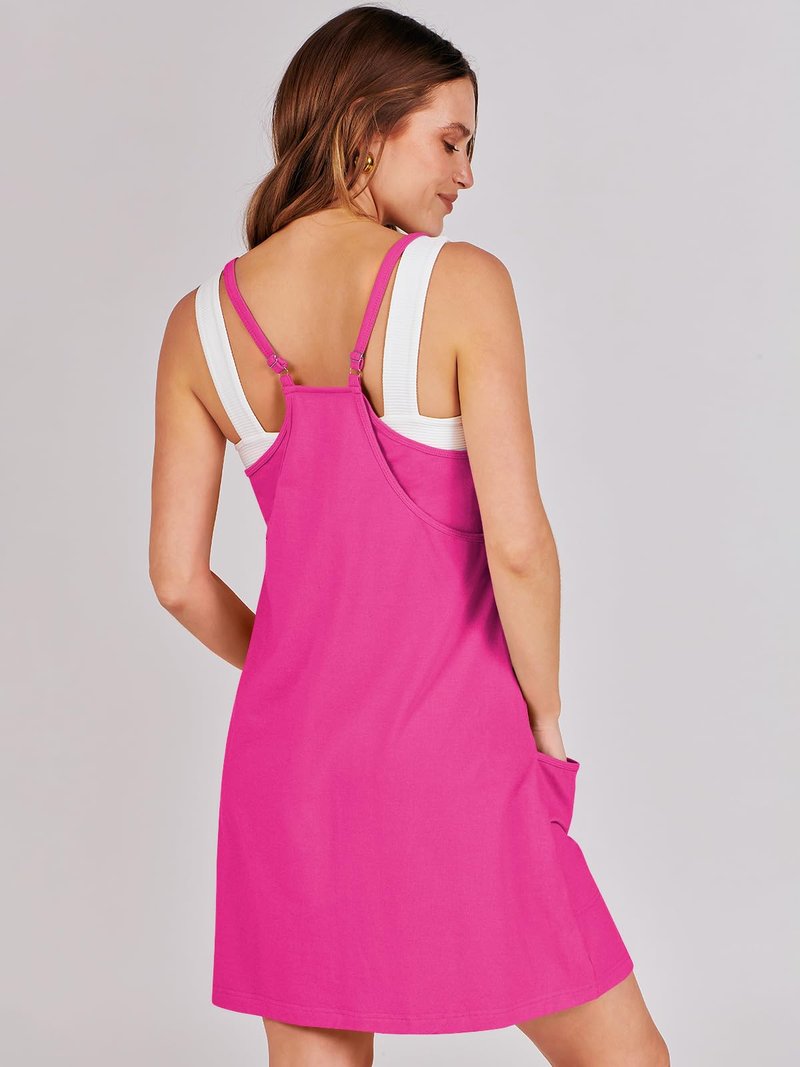 ANRABESS Women Athletic Dress Summer Tennis Workout Active Sports Mini Romper Dress Built in Shorts Travel Vacation Clothes Hot Pink Large