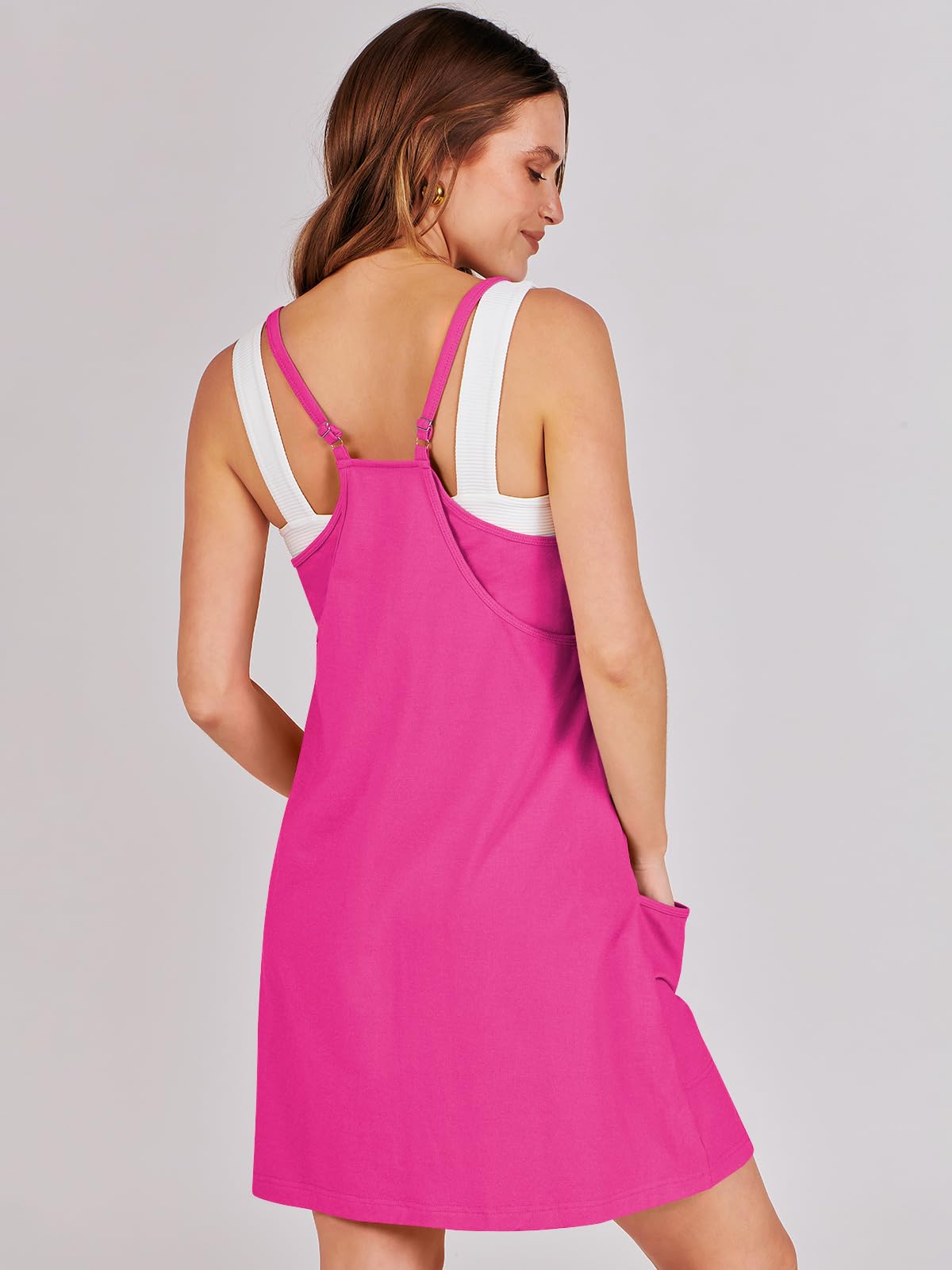 ANRABESS Women Athletic Dress Summer Tennis Workout Active Sports Mini Romper Dress Built in Shorts Travel Vacation Clothes Hot Pink Small