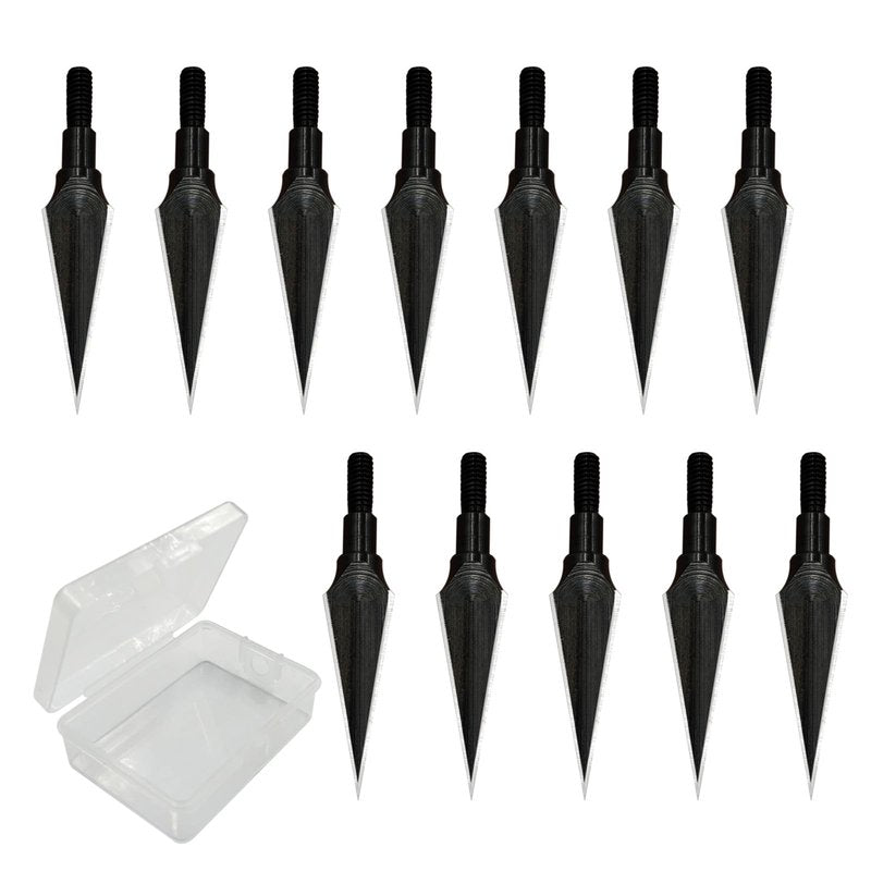 Traditional Archery Broadheads 100/125 Grain - Heat-Treated Arrow Tips for Compound, Recurve Bow & Crossbow, 12 PK for Hunting & Target Practice with 1 PK Broadhead Storage Case (100 Grain Break)