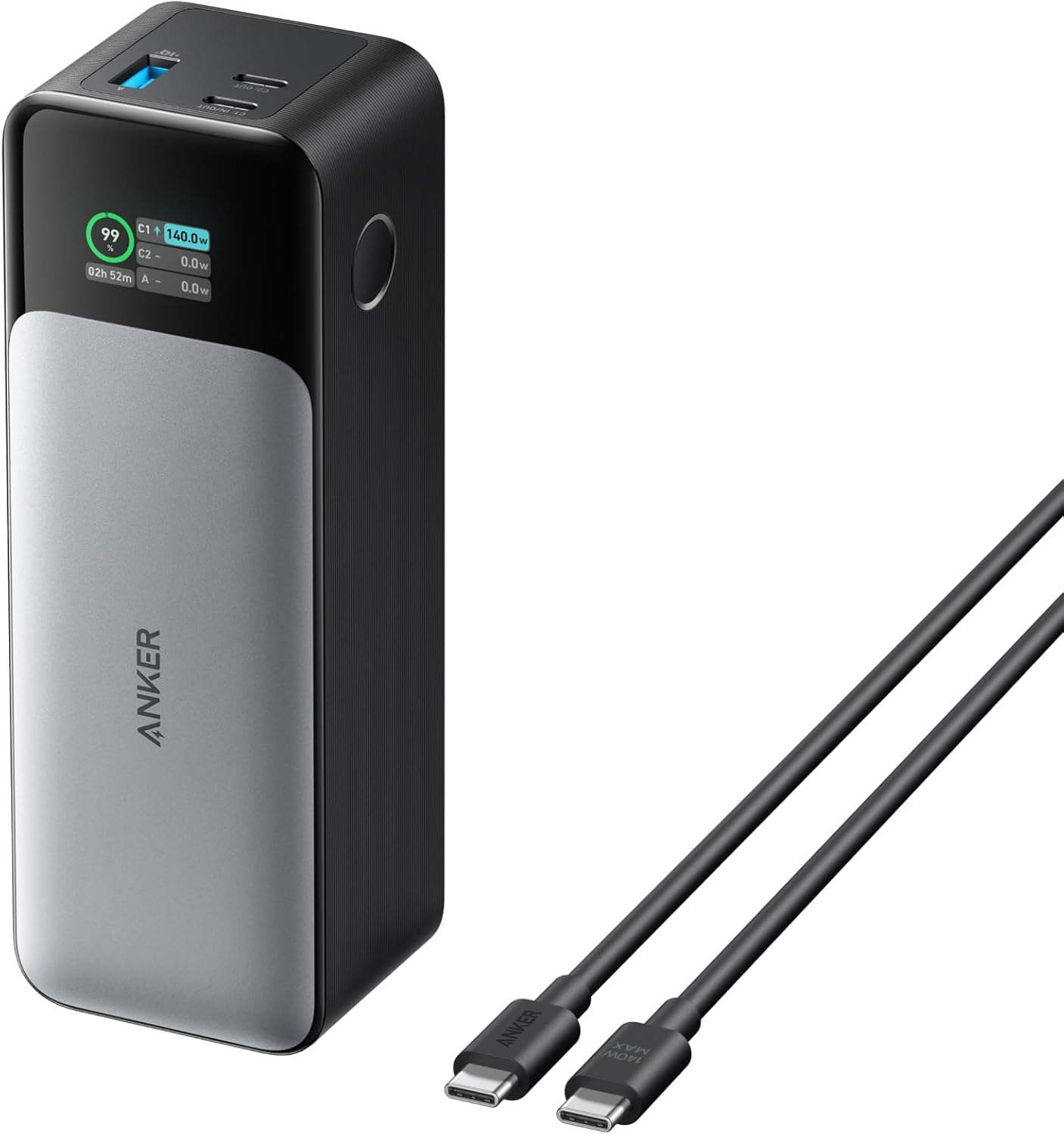 Anker 737 Power Bank, 24,000mAh 3-Port Laptop Portable Charger with 140W Fast Charging, Smart Display, for Outdoor Work, Compatible with iPhone 16/15/14 Series, Vision Pro, Samsung, MacBook, and More