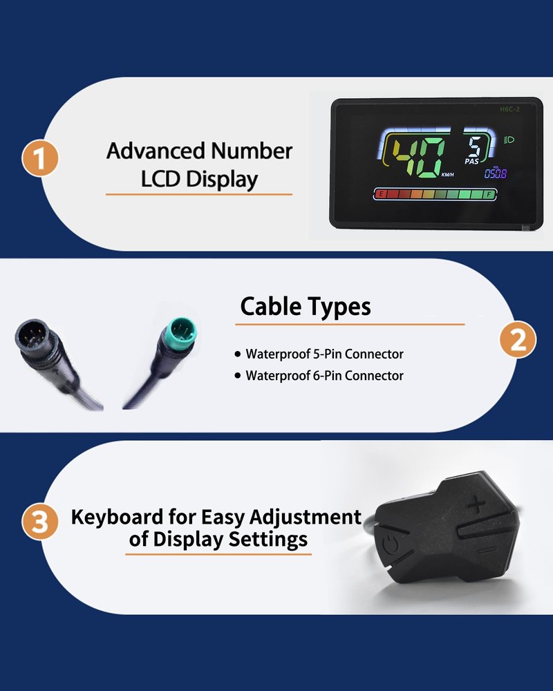 Mcezdy Ebike LCD Display, UART No. 2 Protocol, Colorful Cycling Computer APP Connection, with USB Charging Port, Panel Screen Bicycle Speedometer Odometer(6-Pin)
