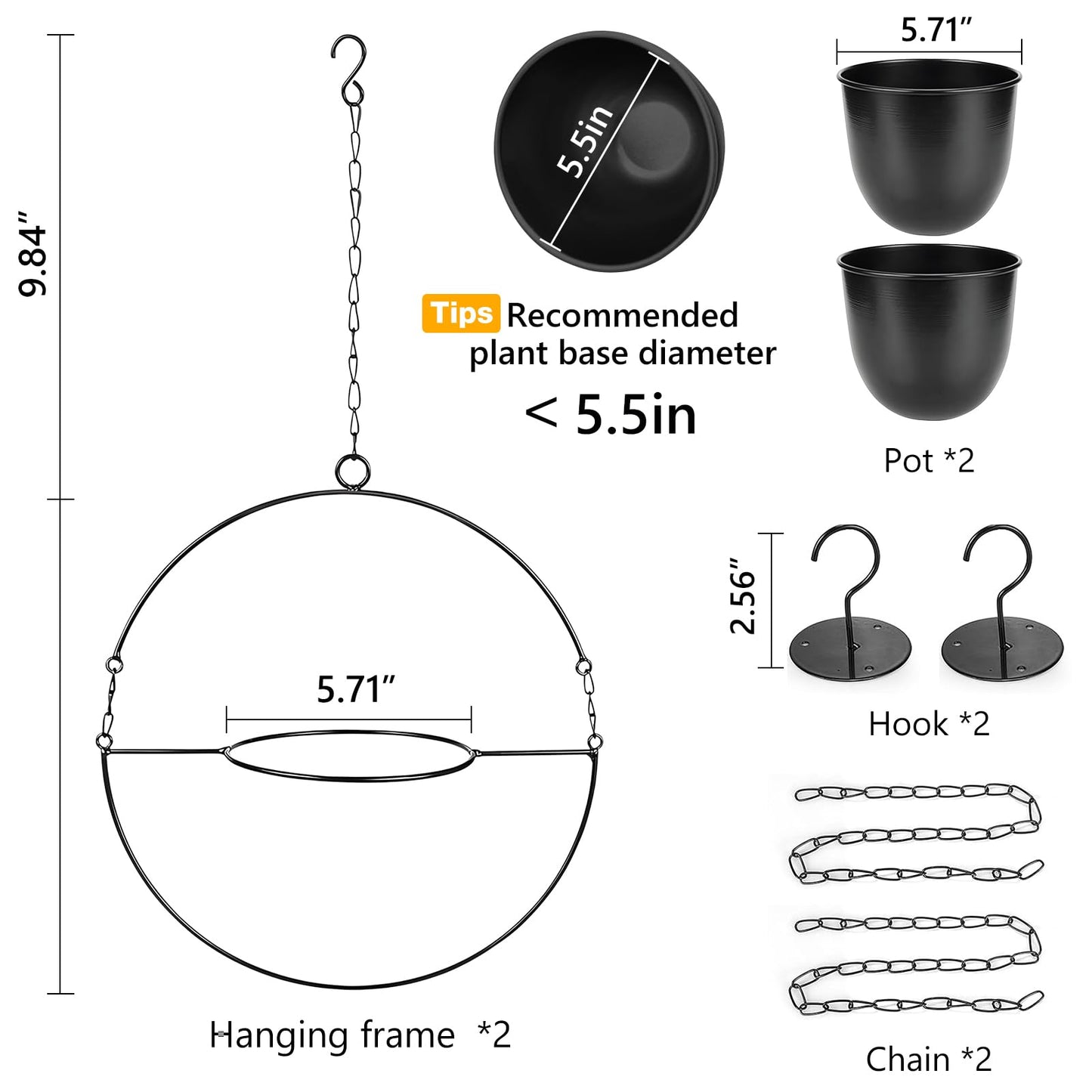 awz p eal. Metal Hanging Planters, Indoor and Outdoor Hanging Planter, Wall Planters with Mid Century Holder, Extra Chain, Hooks for Modern Home Décor