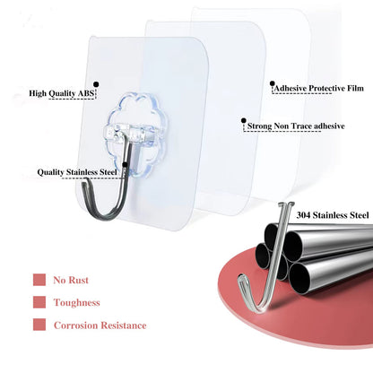 DDMY 24 Packs Hooks for Hanging 50lb Wall Hooks Transparent Reusable Waterproof Adhesive Hook for Kitchen Curtain, Towel Hook for Bathrooms, Heavy Duty Self Coat Hook for Walls No Damage