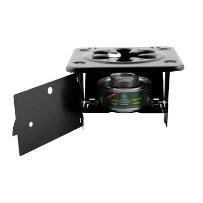 Coghlan's Portable Folding Camp Stove – Compact, Lightweight Steel Cooking Stove for Camping, Backpacking, Hiking, or Emergency Use – Uses Canned Heat or Fuel Tablets, Black