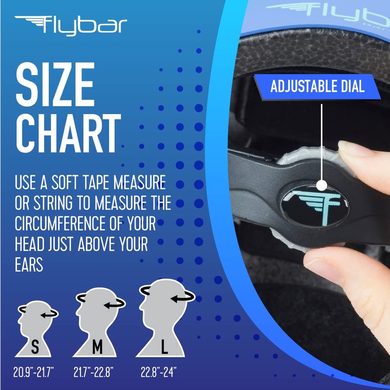 Flybar Bike Helmet- Multi Sport Dual Certified Adjustable Dial, Skateboard Helmet, Roller Skating, Pogo, Electric Scooter, Snowboard, Boys and Girls Kids- Adults Helmets (Blue,S-M)