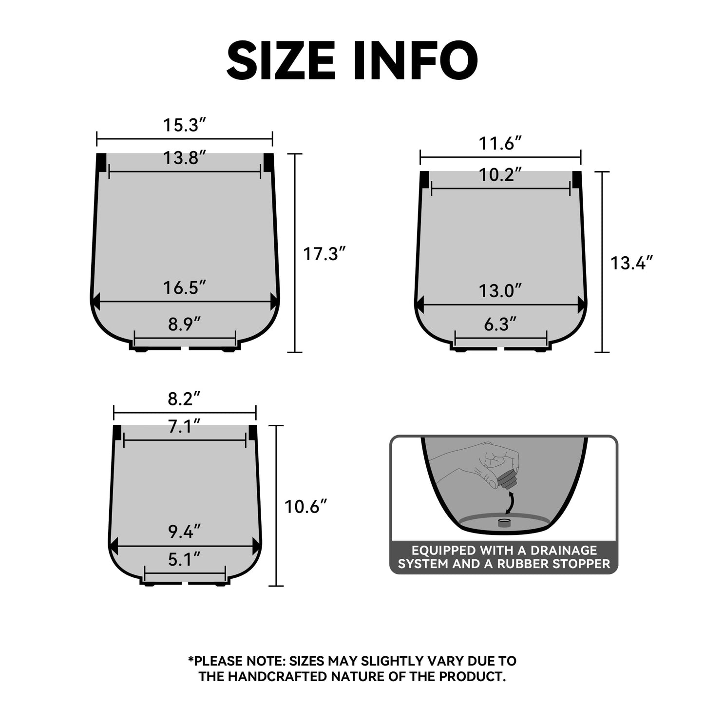 Kante 15.3" Dia Round Concrete Planter, Outdoor Indoor Large Plant Pots Containers with Drainage Hole and Rubber Plug for Home Garden Patio, Buff Concrete