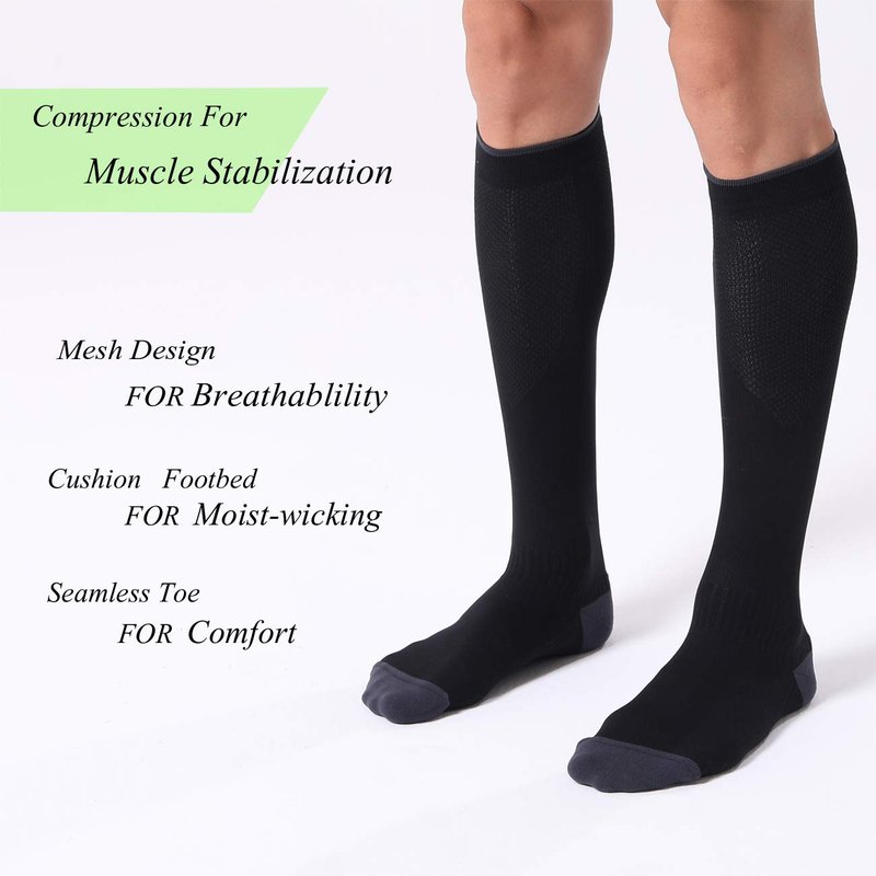 FITRELL 3 Pairs Compression Socks for Women and Men 20-30mmHg- Circulation and Muscle Support Socks for Travel, Running, Nurse, Knee High, Medical BLACK L/XL