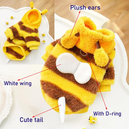 ANIAC Fleece Dog Hoodies with D-Ring Autumn Winter Puppy Clothes for Small Dogs Bumblebee Cat Apparel Cold Weather Coat Funny Doggy Bee Costume for Christmas Halloween (Yellow, Medium)