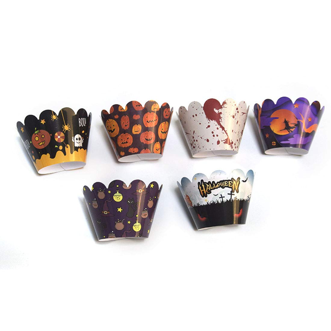 48 Pieces Halloween Cupcake Toppers Cupcake Wrappers Kit for Halloween Cake Decoration