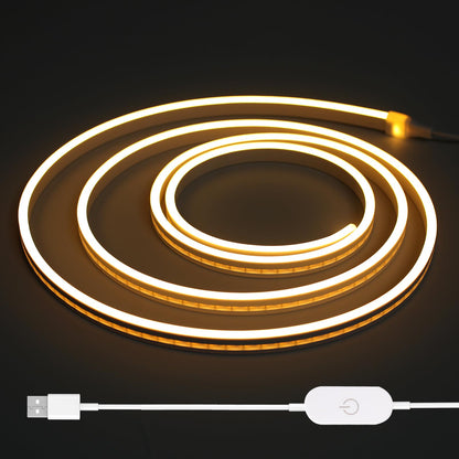 Dimmable LED Neon Strip Lights 1 m – Waterproof Flexible USB Silicone Neon Rope Light with Touch Control, 120° 3000 K Warm‑White Ambient Decor