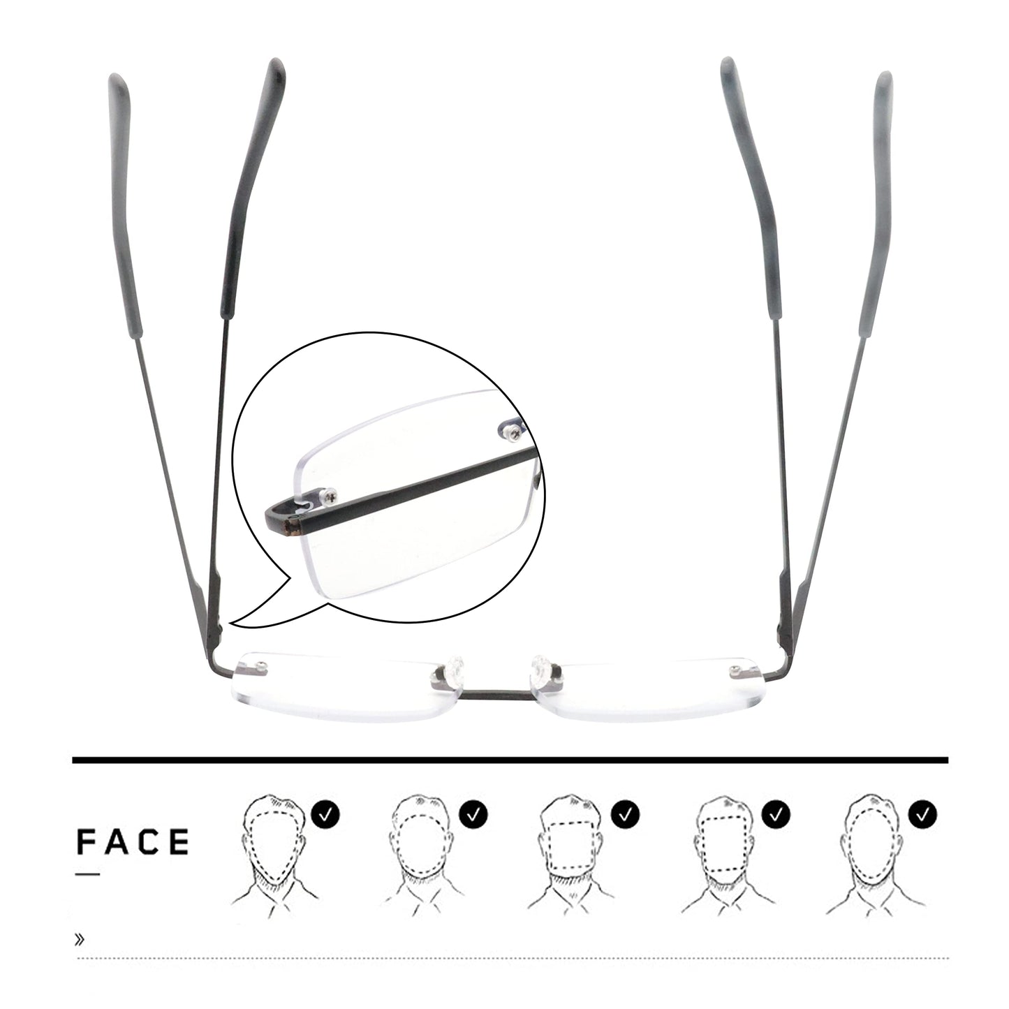 HIYANJN Frameless Reading Glasses Blue Light Blocking Rimless Computer Reader For men Lightweight Eyeglasses(3-Pack,2.25