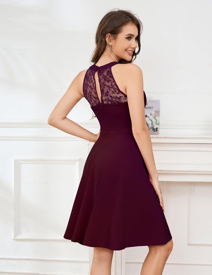 Bbonlinedress Burgundy Vintage Cocktail Women Wedding Guest Formal Dress Bridesmaid Sleeveless Dating Dress Burgundy L